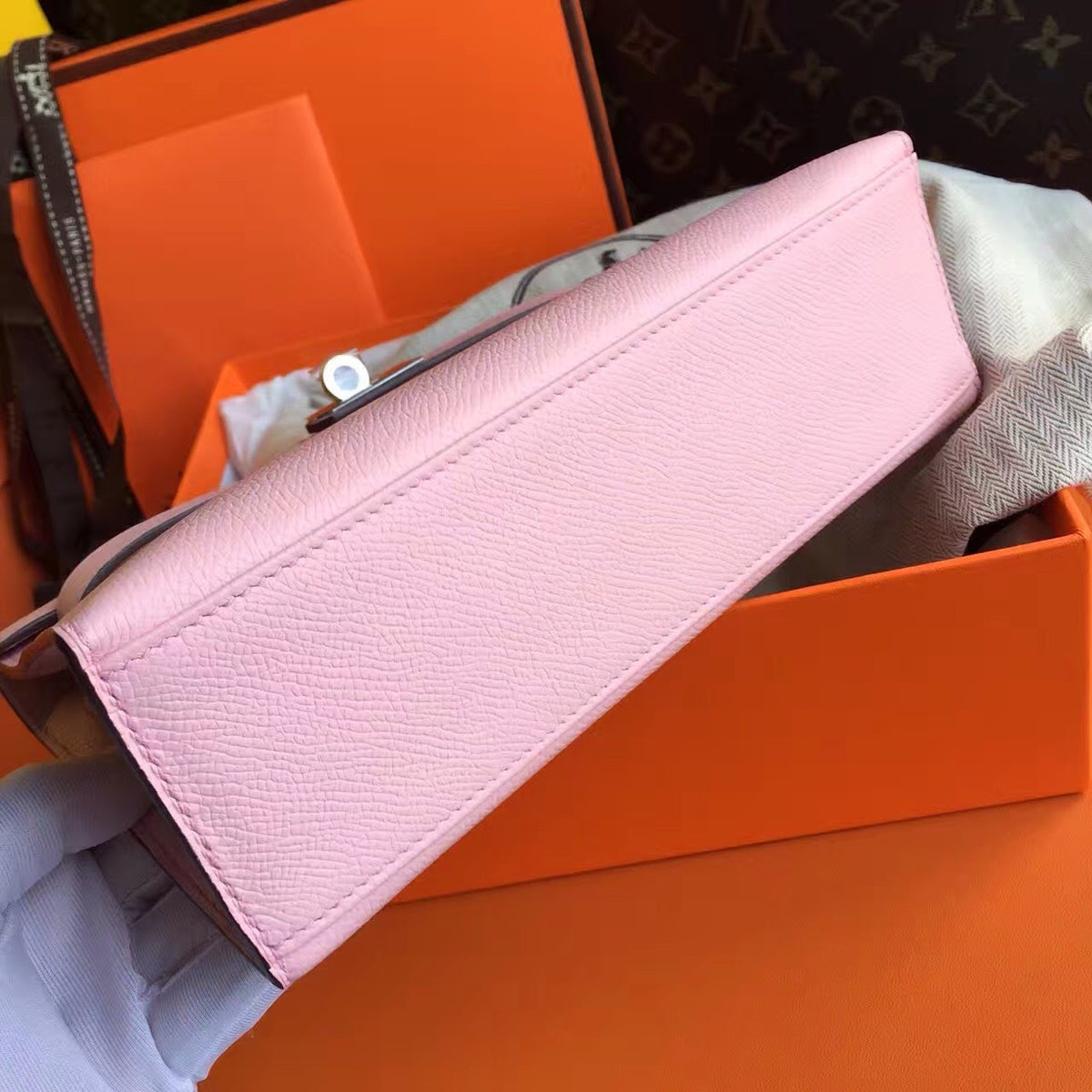 Hermès P1 Sakura Pink Mini Kelly Pochette Epsom Leather Palladium Hardware