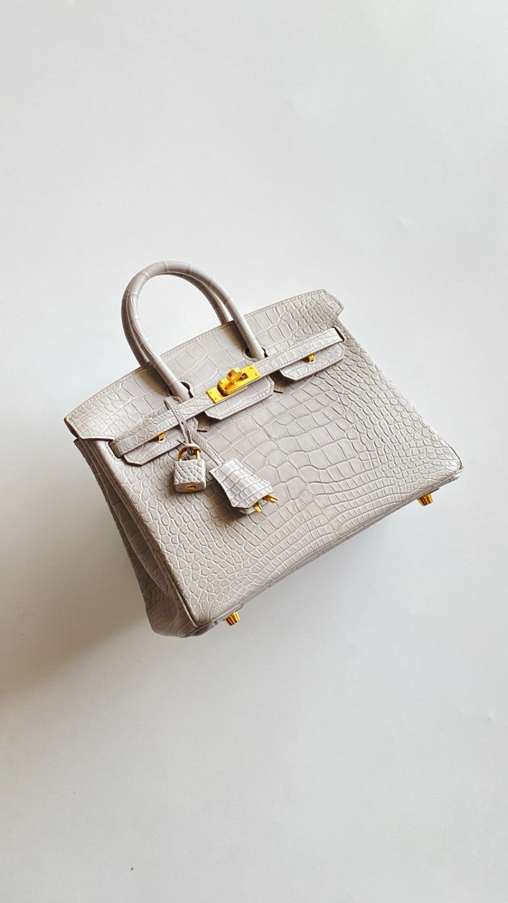 HERMES BIRKIN 30 BAG GRIS PEREPE ALLIGATOR GOLD HARDWARE Hermes