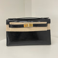HERMES KELLY POCHETTE BLACK LEZARD LIZARD GOLD HARDWARE