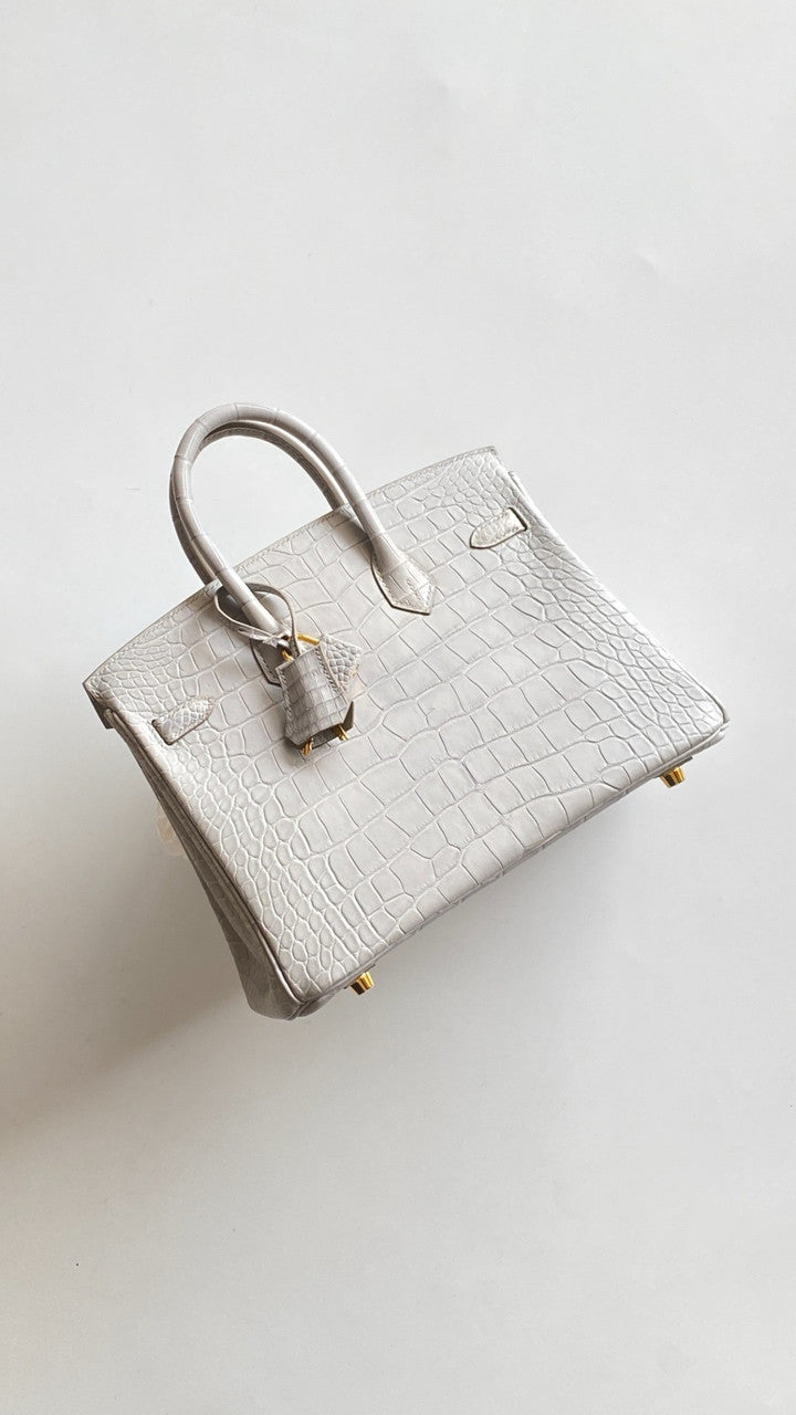 HERMES BIRKIN 30 BAG GRIS PEREPE ALLIGATOR GOLD HARDWARE Hermes