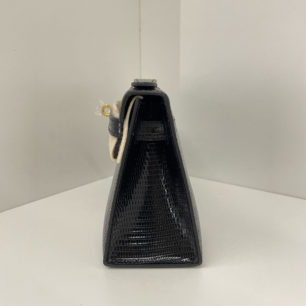 HERMES KELLY POCHETTE BLACK LEZARD LIZARD GOLD HARDWARE