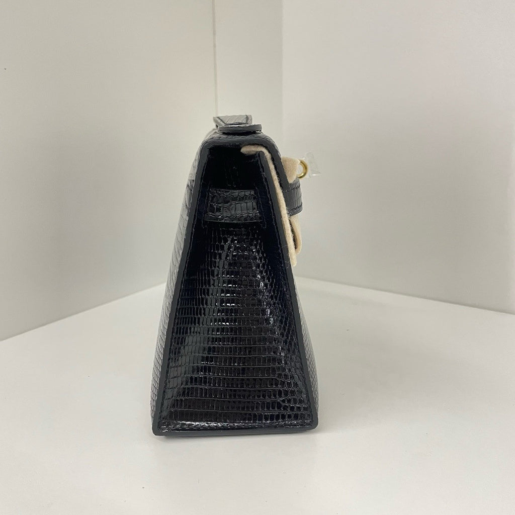 HERMES KELLY POCHETTE BLACK LEZARD LIZARD GOLD HARDWARE