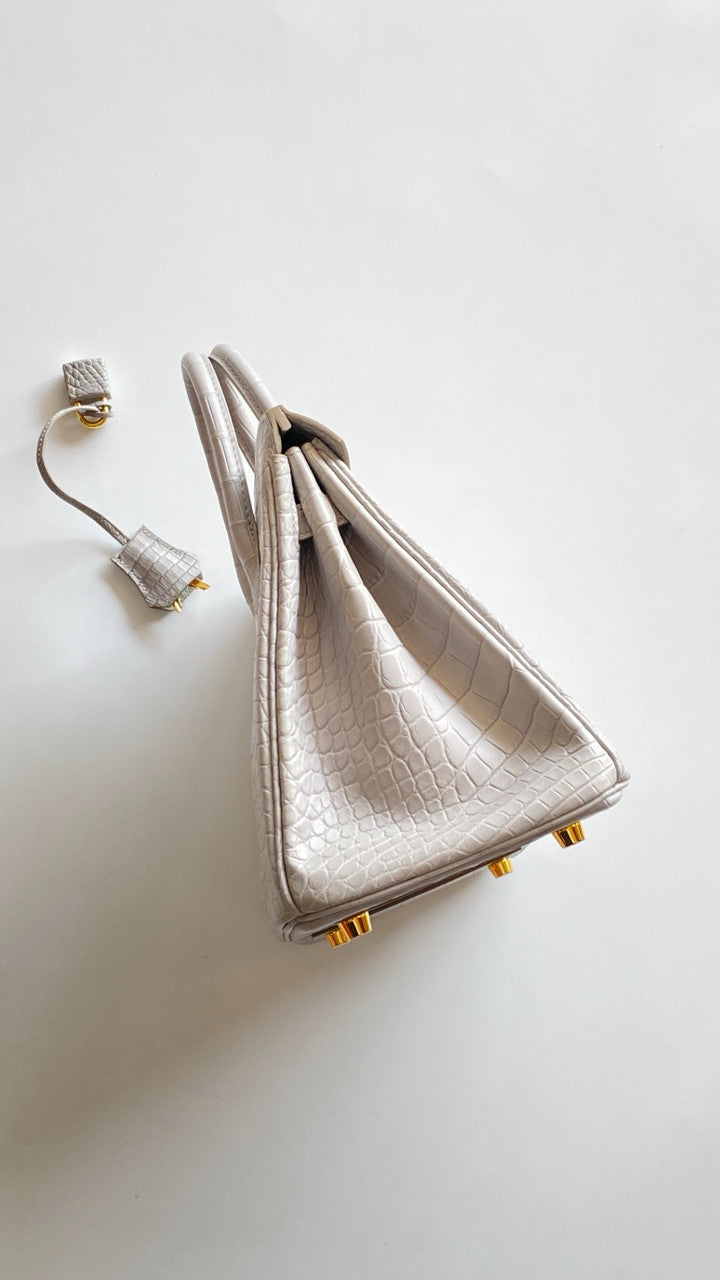 HERMES BIRKIN 30 BAG GRIS PEREPE ALLIGATOR GOLD HARDWARE Hermes