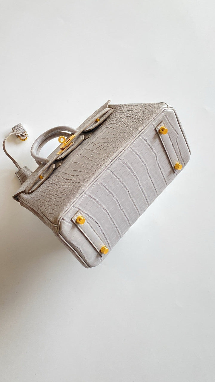 HERMES BIRKIN 30 BAG GRIS PEREPE ALLIGATOR GOLD HARDWARE Hermes