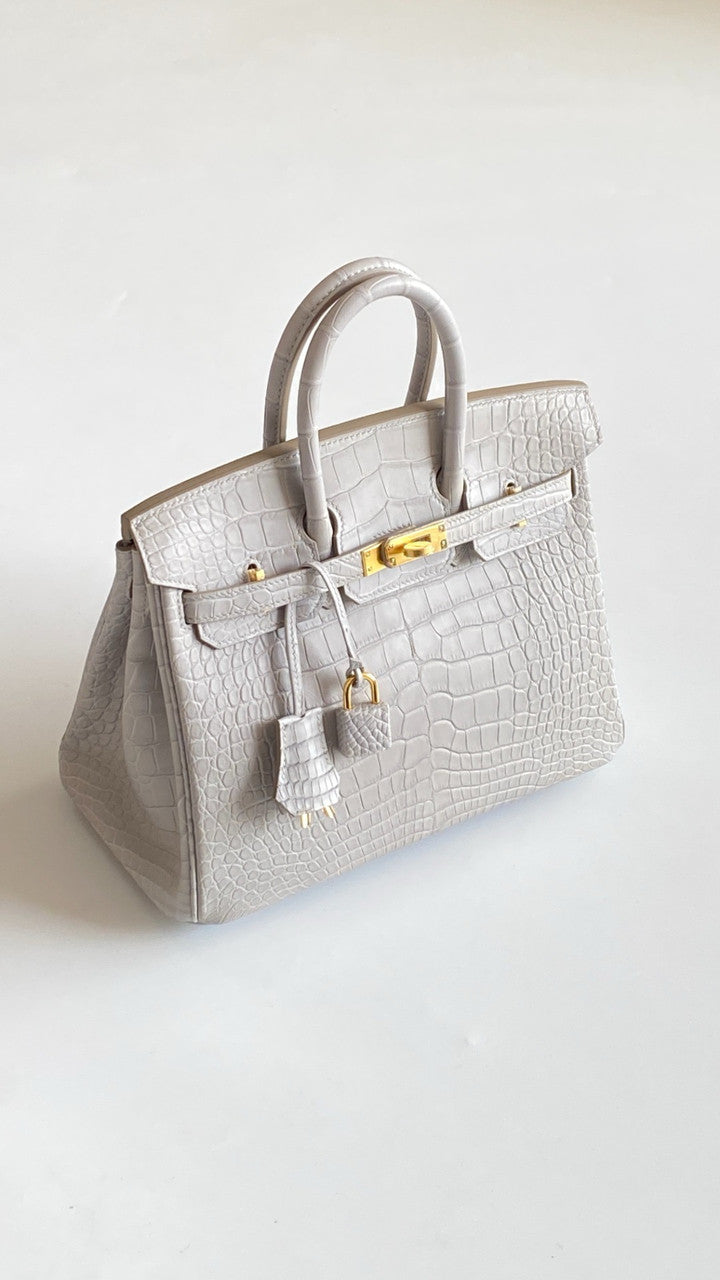 HERMES BIRKIN 30 BAG GRIS PEREPE ALLIGATOR GOLD HARDWARE Hermes