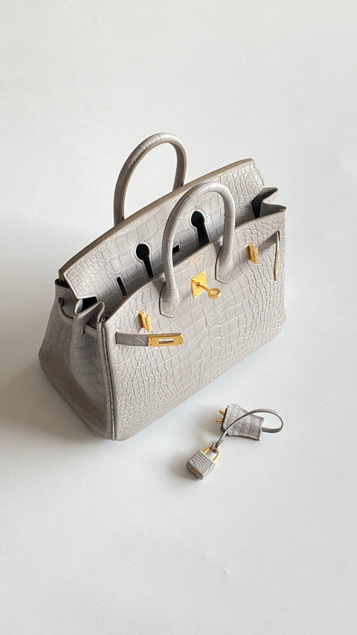 HERMES BIRKIN 30 BAG GRIS PEREPE ALLIGATOR GOLD HARDWARE Hermes