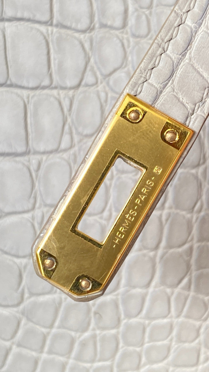 HERMES BIRKIN 30 BAG GRIS PEREPE ALLIGATOR GOLD HARDWARE Hermes