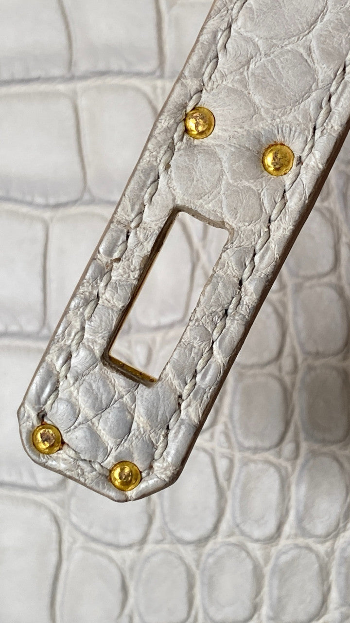 HERMES BIRKIN 30 BAG GRIS PEREPE ALLIGATOR GOLD HARDWARE Hermes