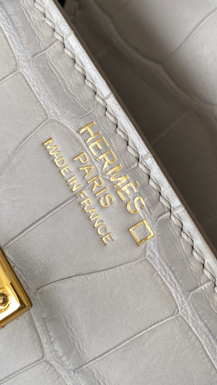 HERMES BIRKIN 30 BAG GRIS PEREPE ALLIGATOR GOLD HARDWARE Hermes
