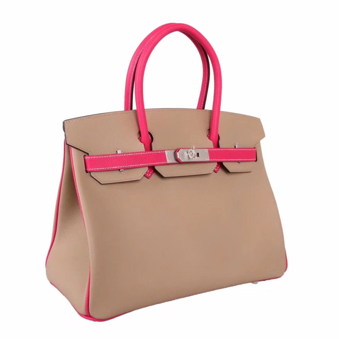 Hermes Bi-Colour CK81 Gris Tourterelle / E5 Rose Tyrien Birkin 30 cm Epsom Palladium  Hardware