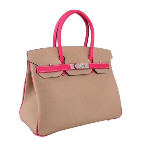 Hermes Bi-Colour CK81 Gris Tourterelle / E5 Rose Tyrien Birkin 30 cm Epsom Palladium  Hardware