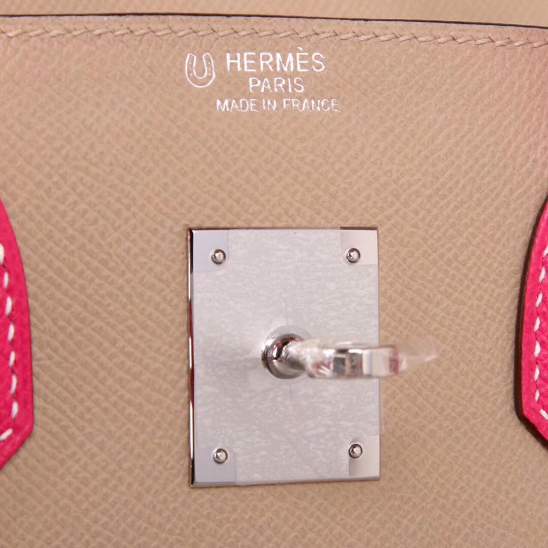 Hermes Bi-Colour CK81 Gris Tourterelle / E5 Rose Tyrien Birkin 30 cm Epsom Palladium  Hardware