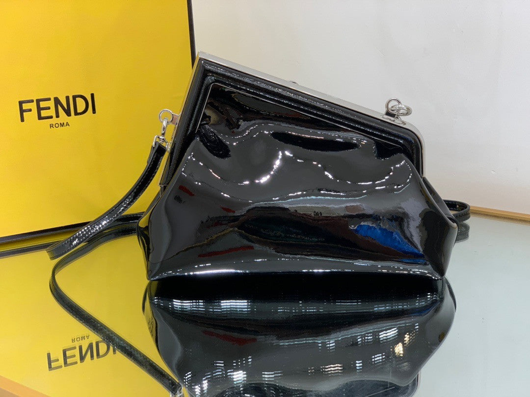 Fendi First Midi Black patent leather bag
