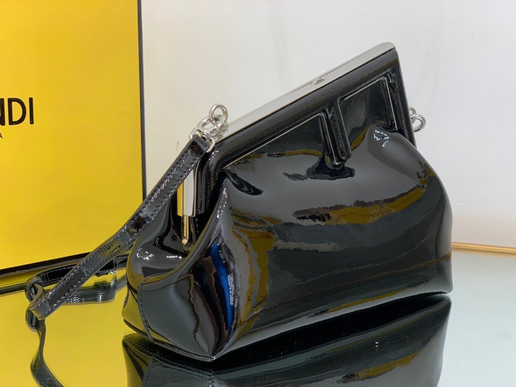 Fendi First Midi Black patent leather bag