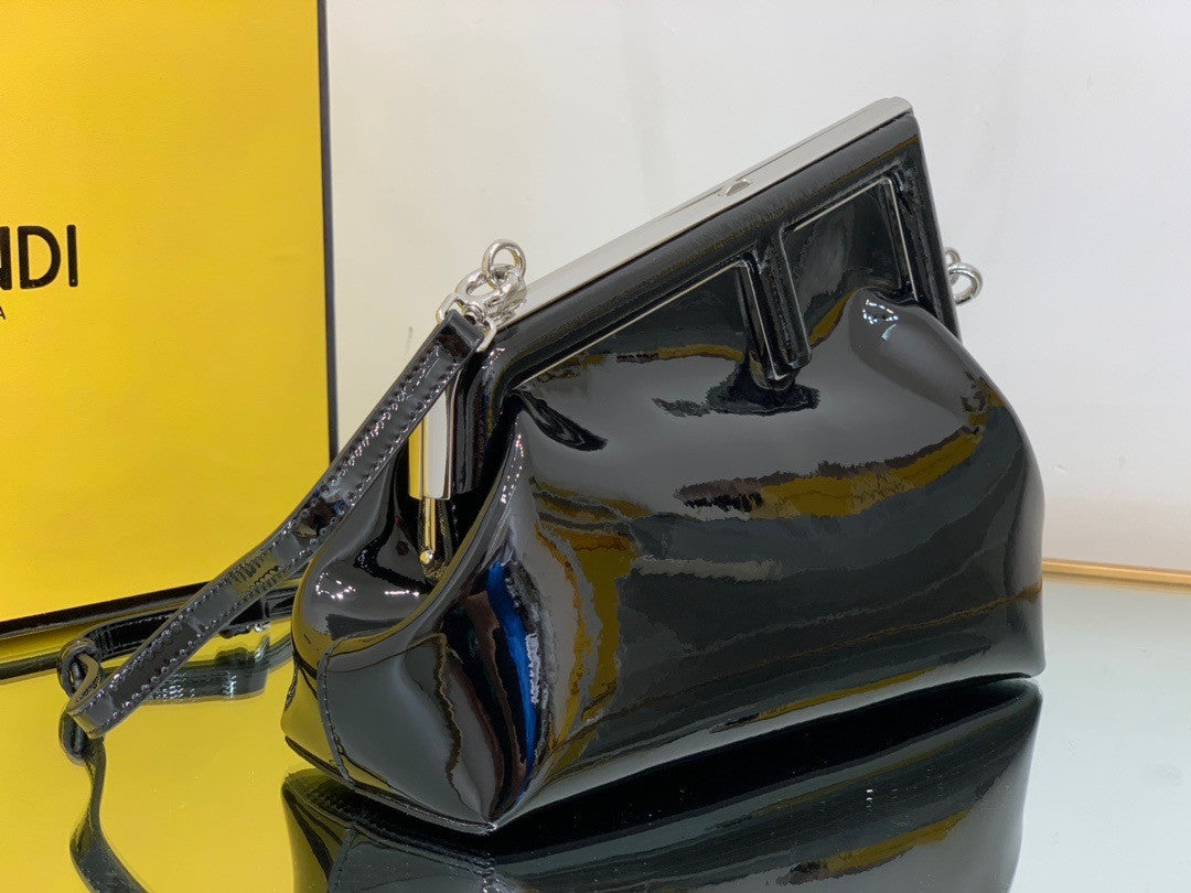 Fendi First Midi Black patent leather bag