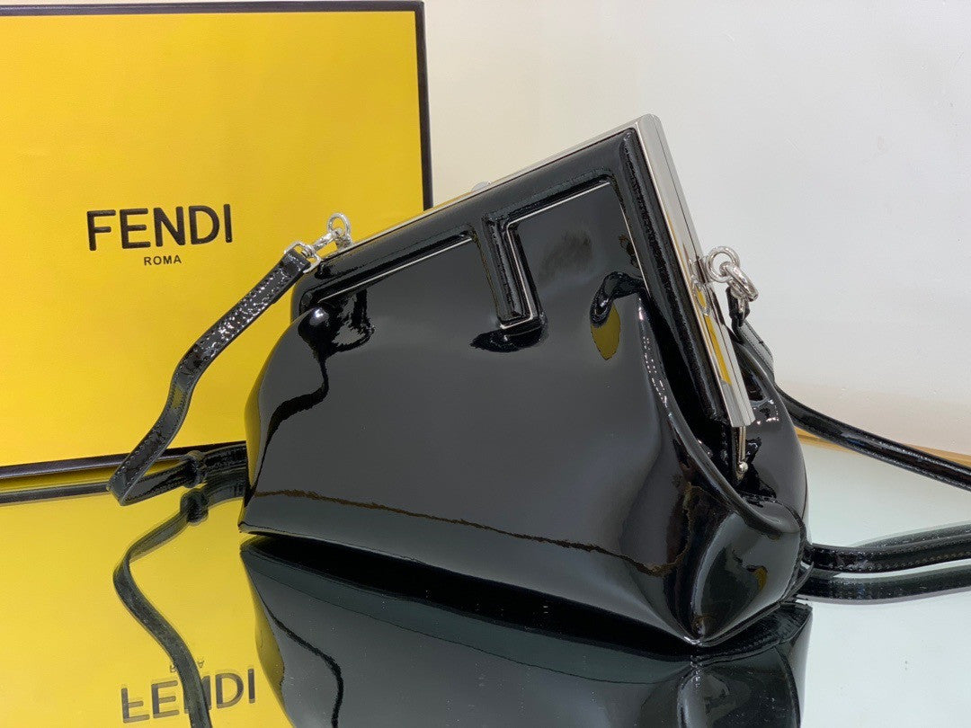 Fendi First Midi Black patent leather bag