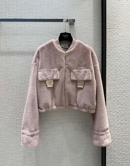 Fendi Pink mink bomber jacket
