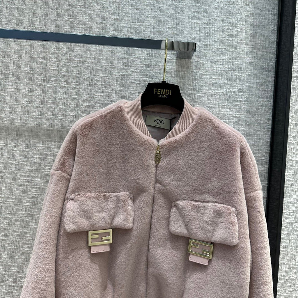 Fendi Pink mink bomber jacket