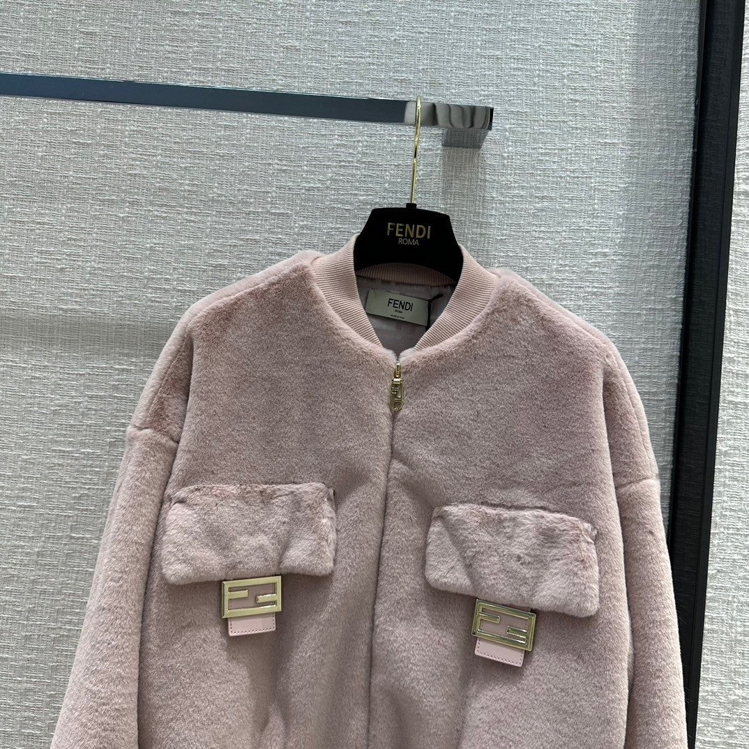 Fendi Pink mink bomber jacket
