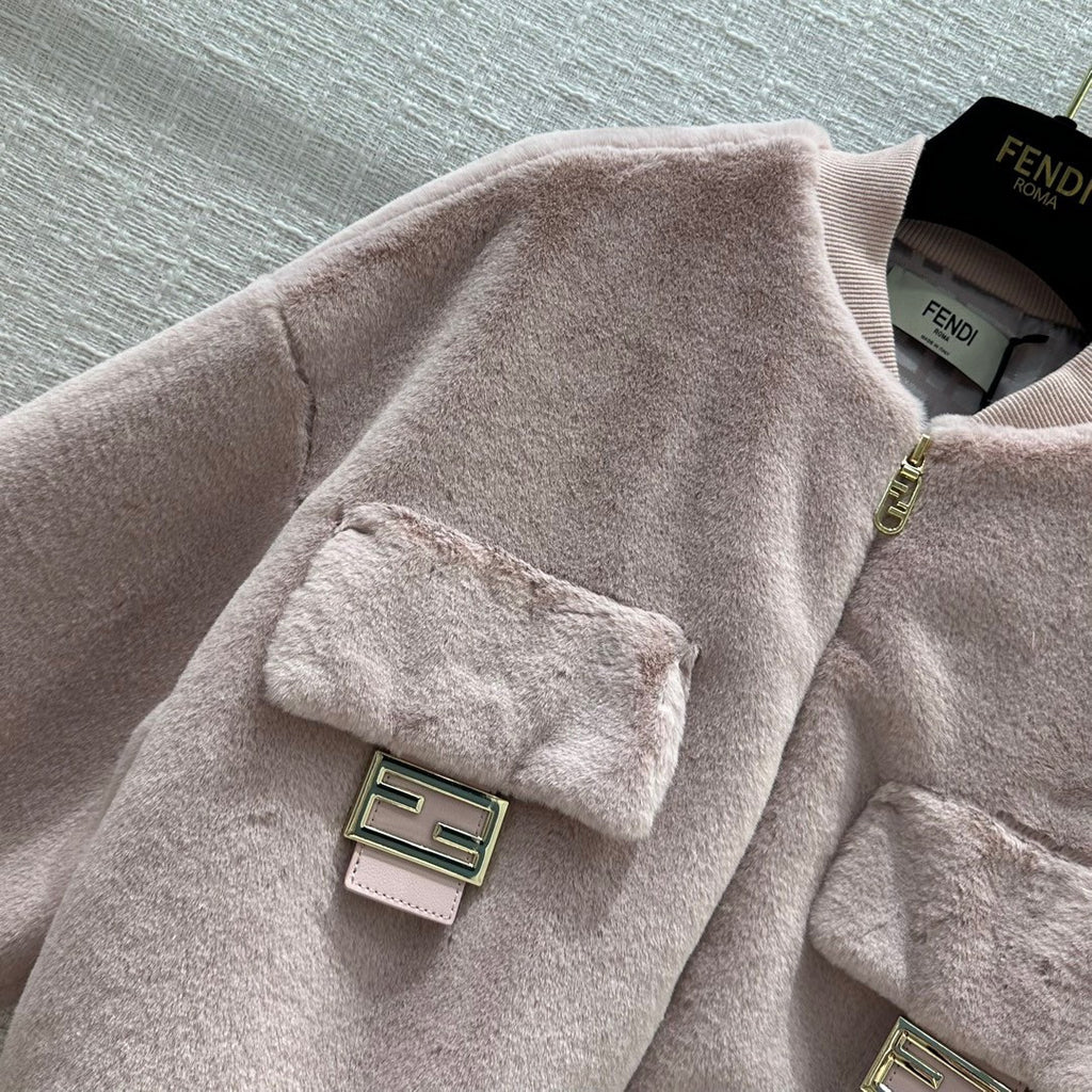 Fendi Pink mink bomber jacket