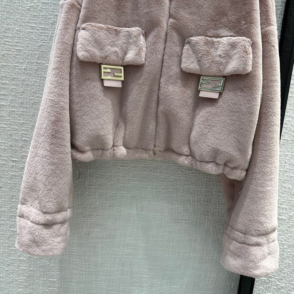 Fendi Pink mink bomber jacket