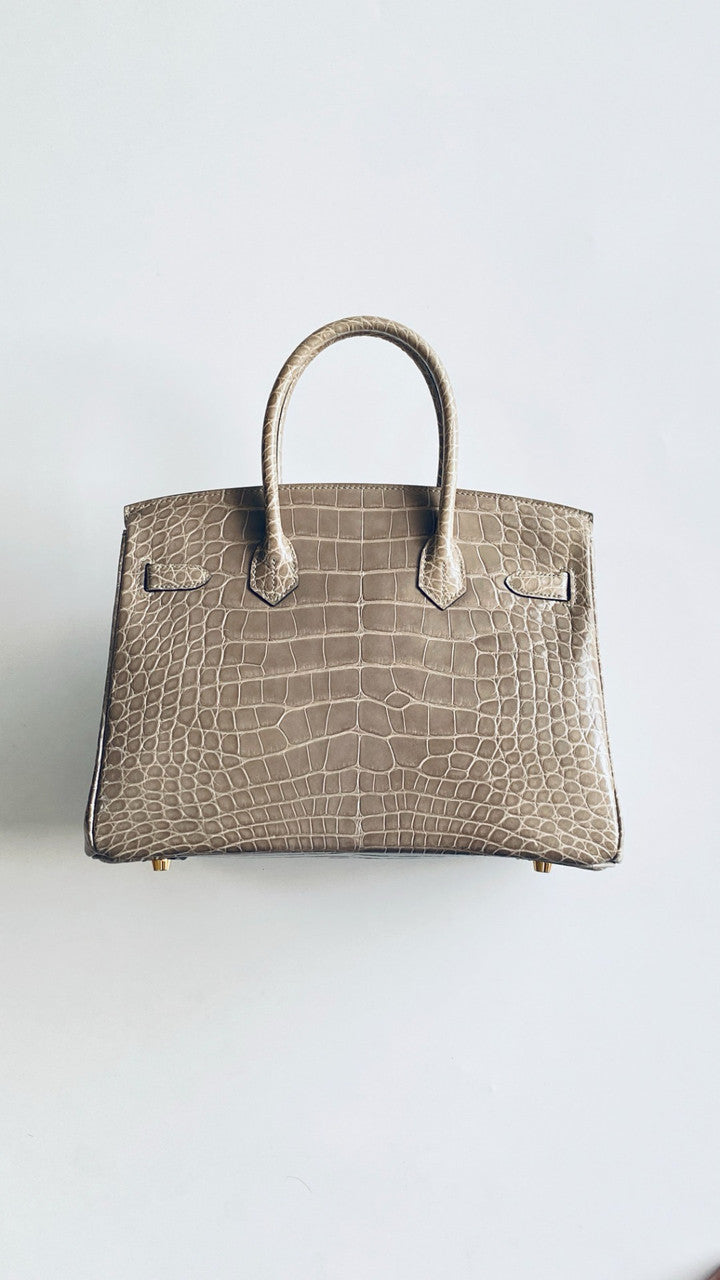 HERMES BIRKIN 30 BAG GRIS TOURTERELLE ALLIGATOR GOLD HARDWARE Hermes