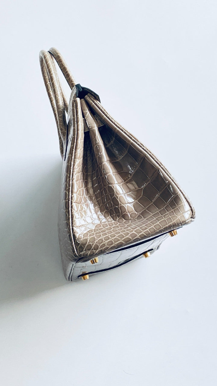 HERMES BIRKIN 30 BAG GRIS TOURTERELLE ALLIGATOR GOLD HARDWARE Hermes