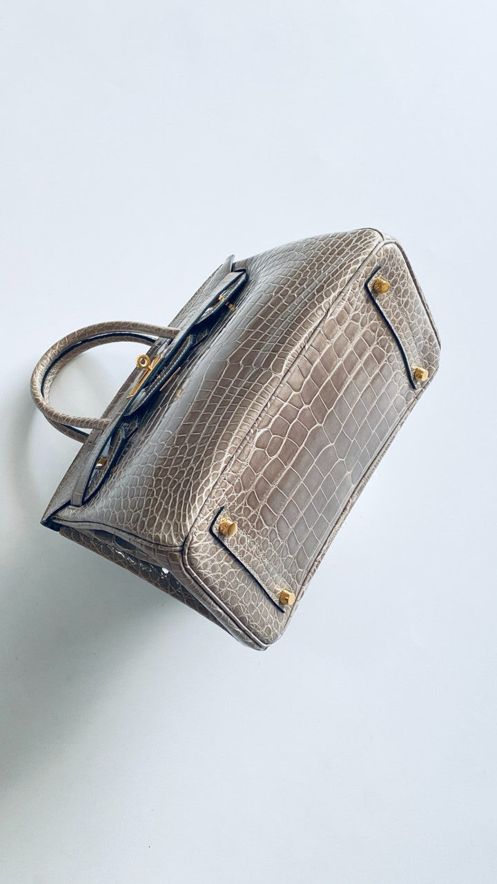 HERMES BIRKIN 30 BAG GRIS TOURTERELLE ALLIGATOR GOLD HARDWARE Hermes