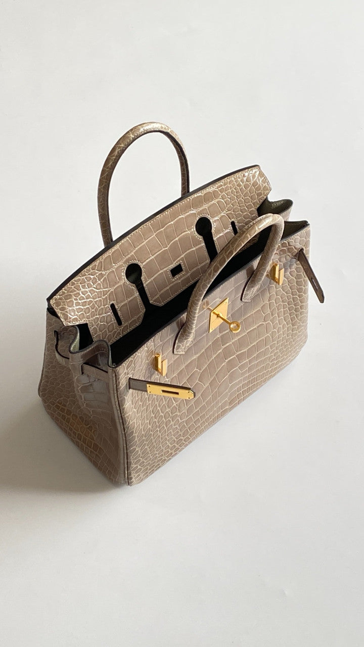 HERMES BIRKIN 30 BAG GRIS TOURTERELLE ALLIGATOR GOLD HARDWARE Hermes