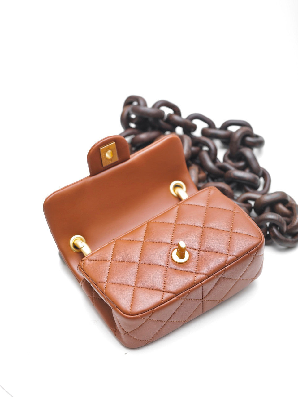 CHANEL MINI FLAP BAG Lambskin & Wenge Wood