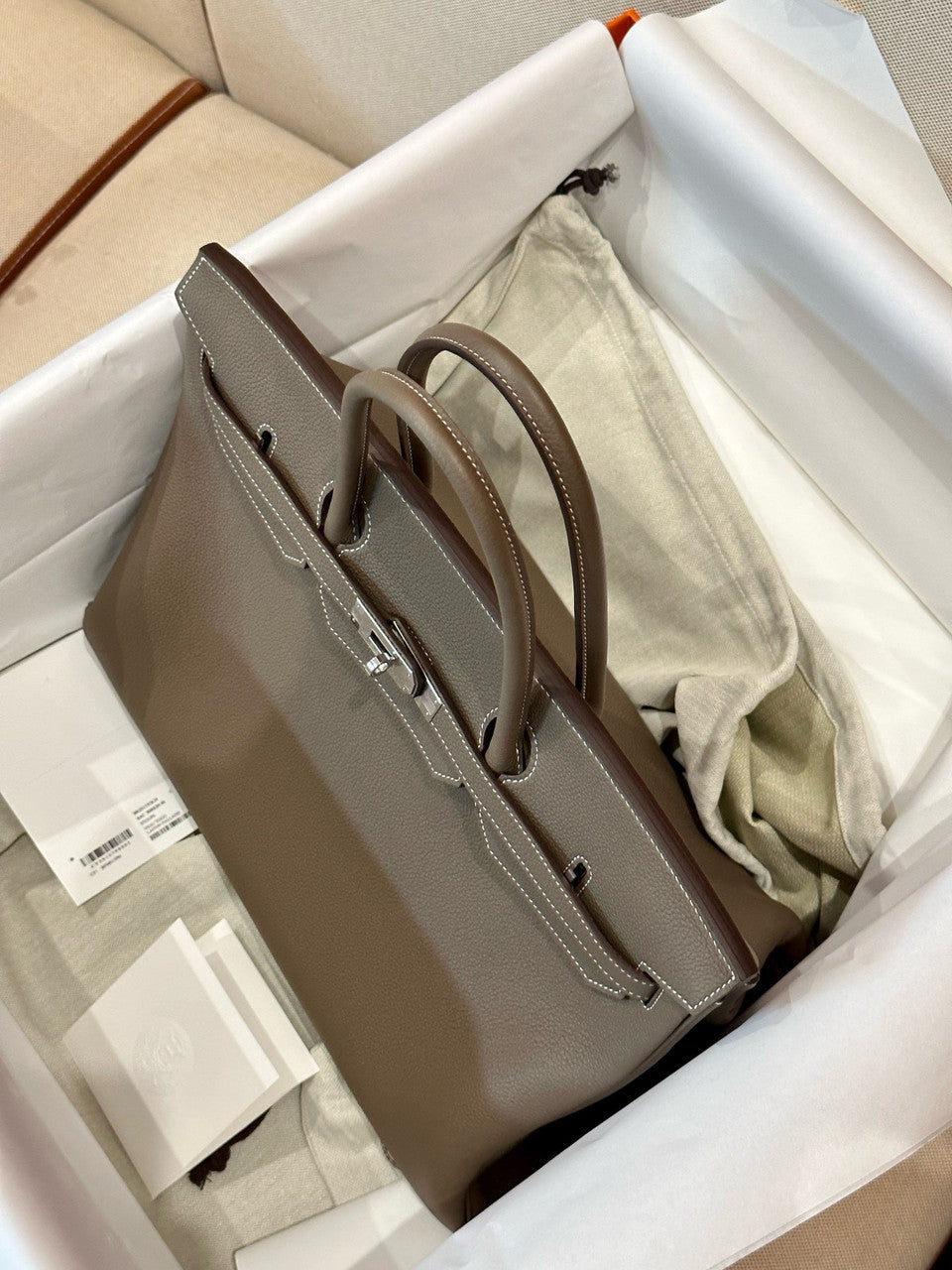 Hermes Etoupe Birkin 40 Togo leather Palladium Hardware