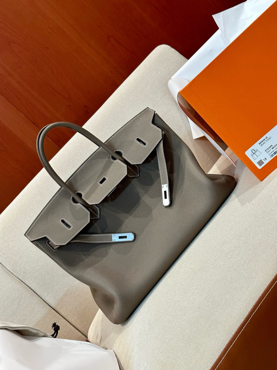 Hermes Etoupe Birkin 40 Togo leather Palladium Hardware