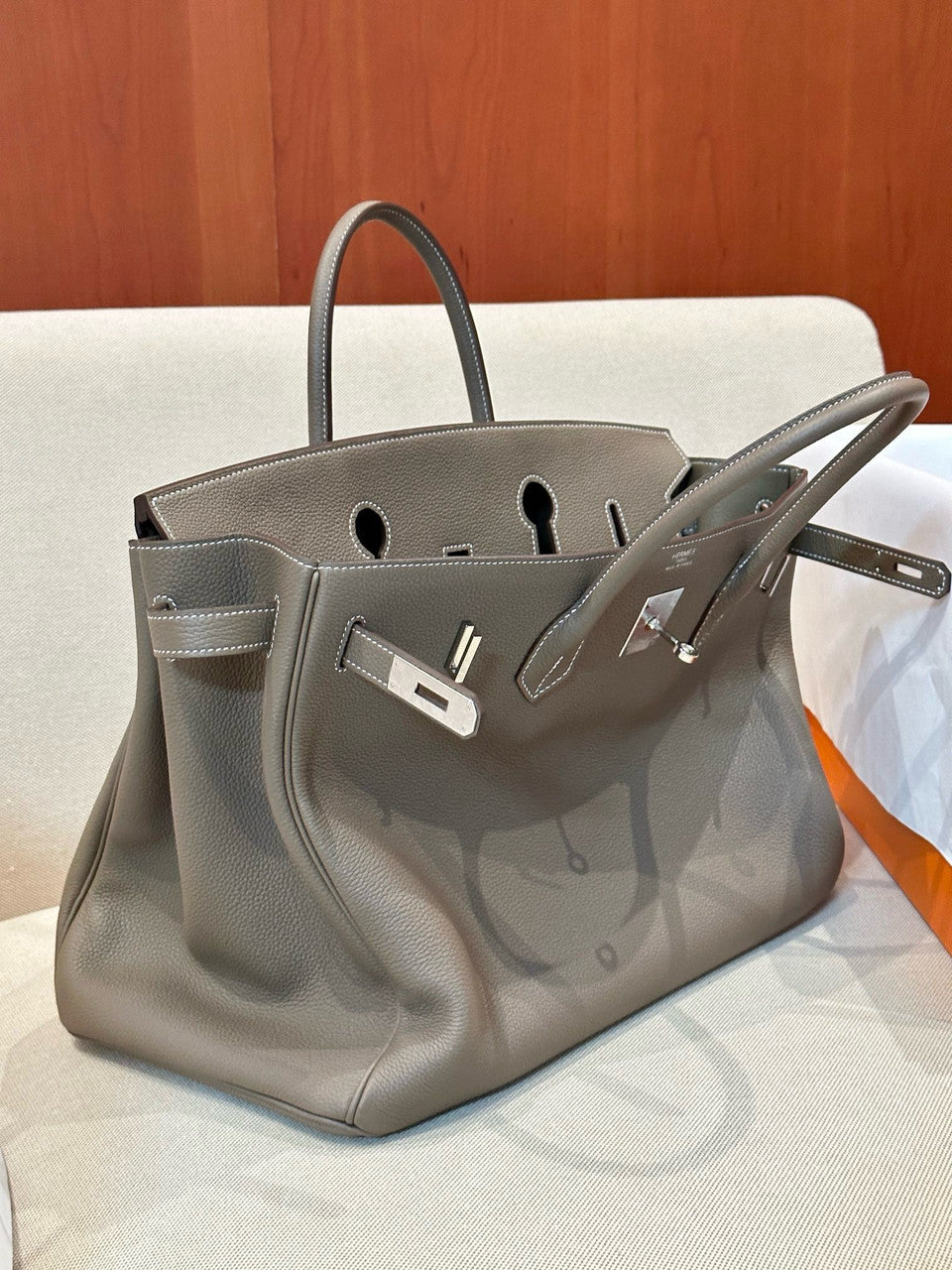 Hermes Etoupe Birkin 40 Togo leather Palladium Hardware