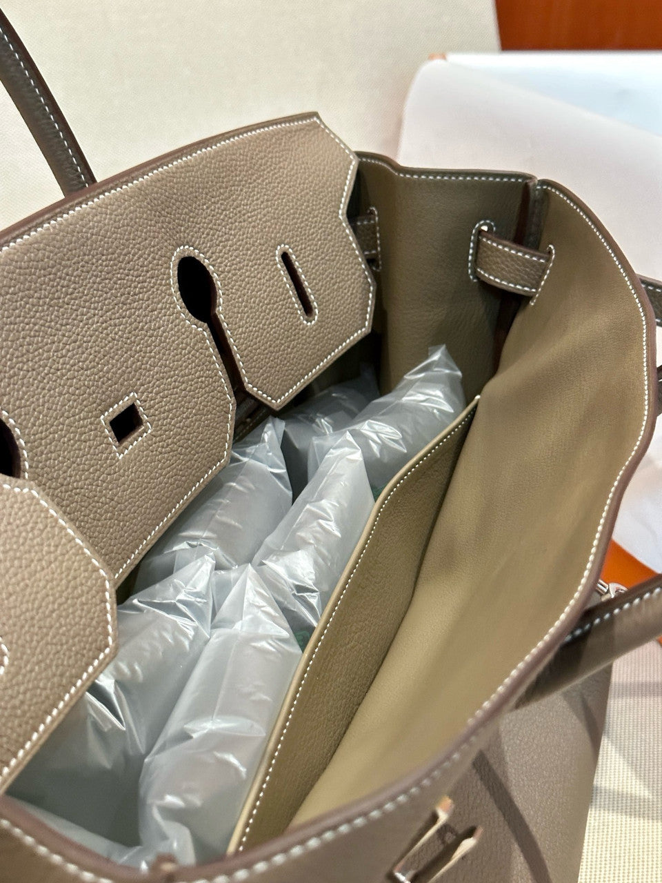 Hermes Etoupe Birkin 40 Togo leather Palladium Hardware