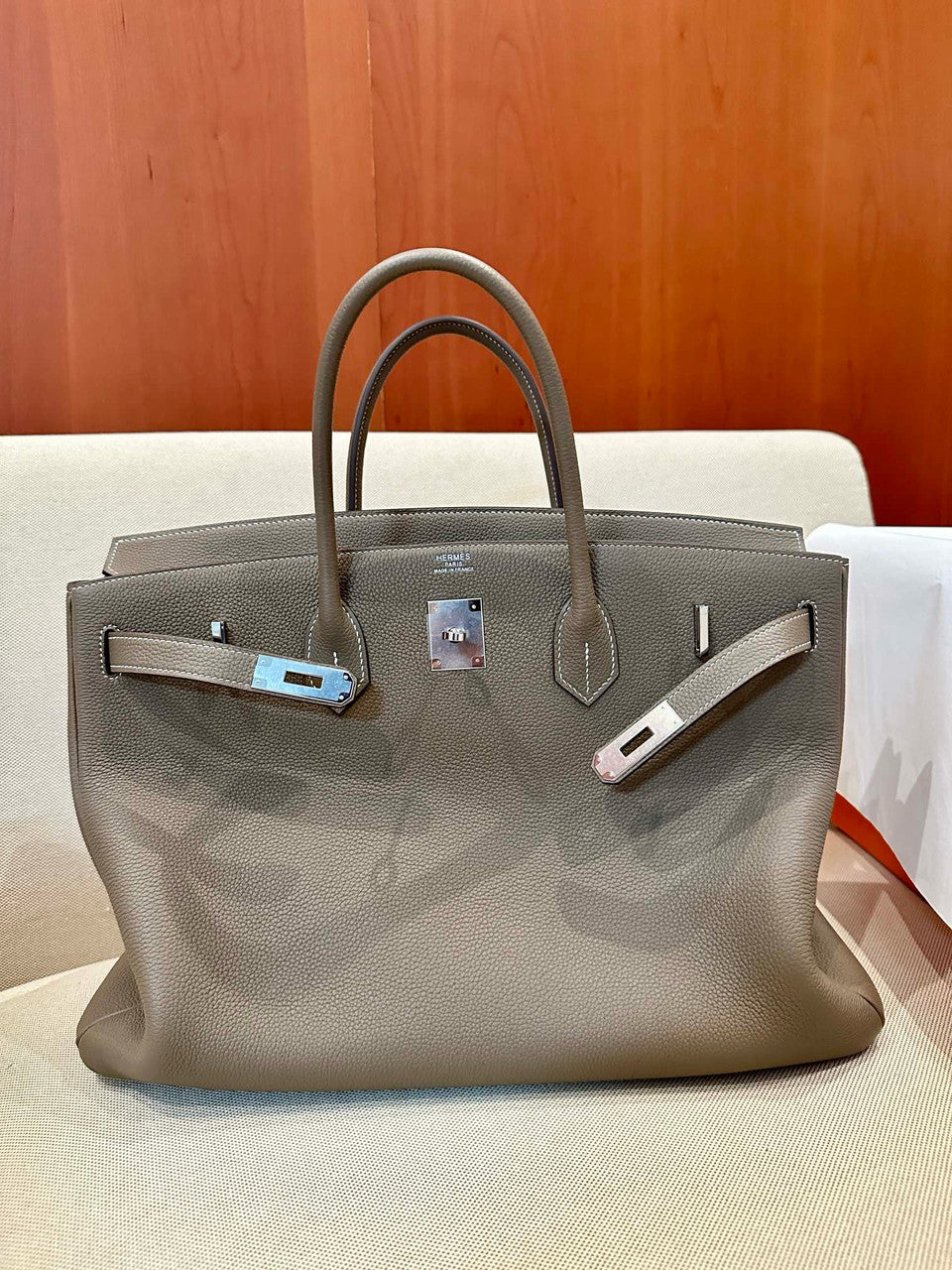 Hermes Etoupe Birkin 40 Togo leather Palladium Hardware