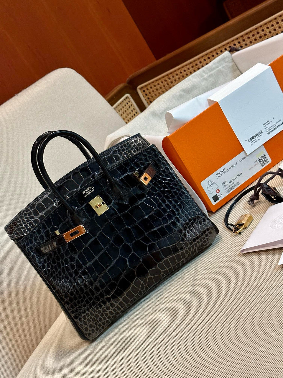 HERMES Black Alligator Crocodile Moreletti Lisse