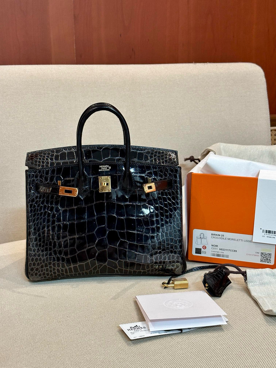 HERMES Black Alligator Crocodile Moreletti Lisse
