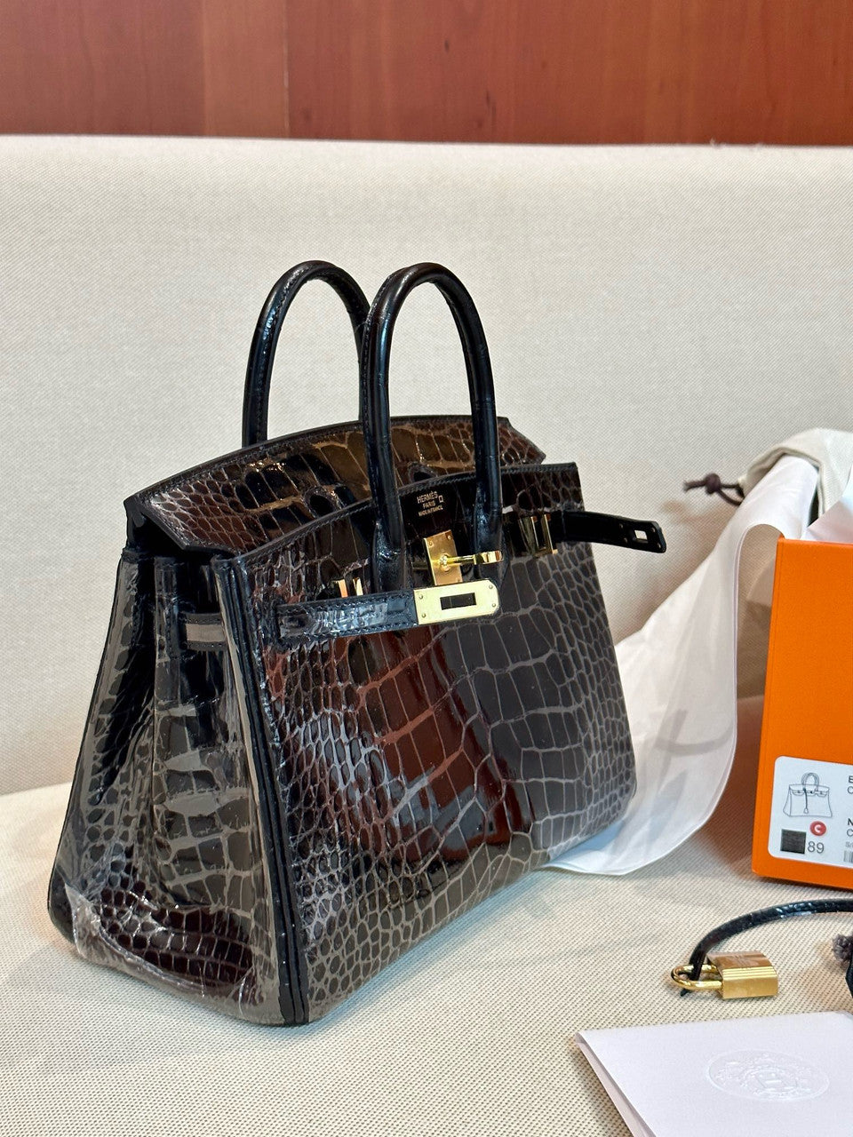 HERMES Black Alligator Crocodile Moreletti Lisse