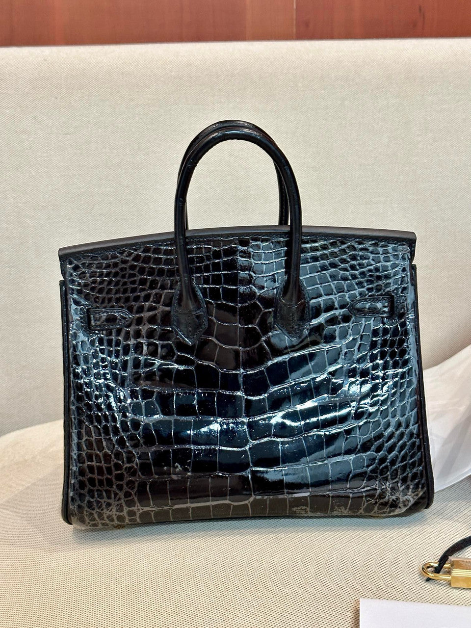 HERMES Black Alligator Crocodile Moreletti Lisse
