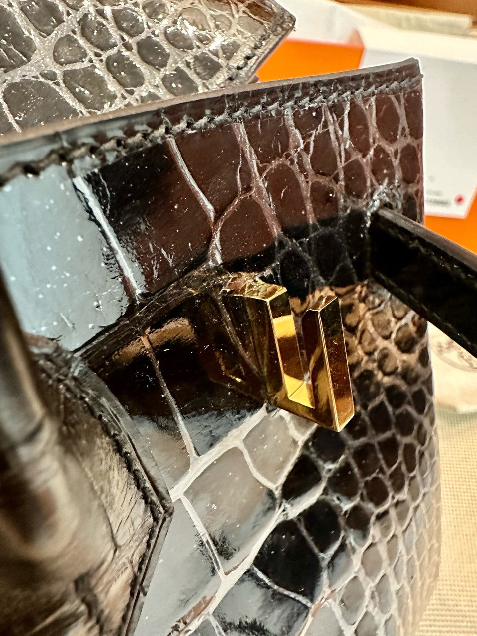 HERMES Black Alligator Crocodile Moreletti Lisse