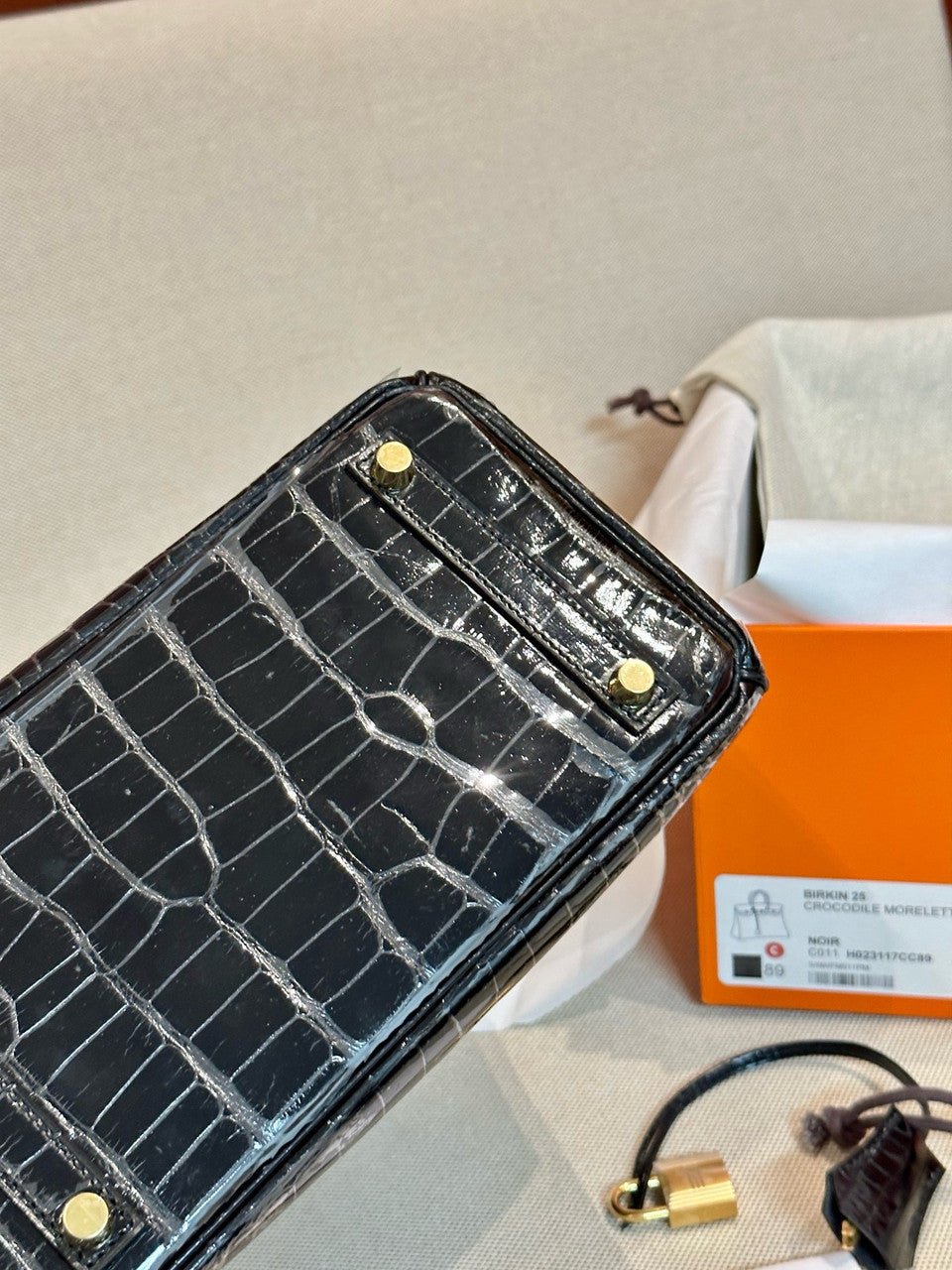 HERMES Black Alligator Crocodile Moreletti Lisse
