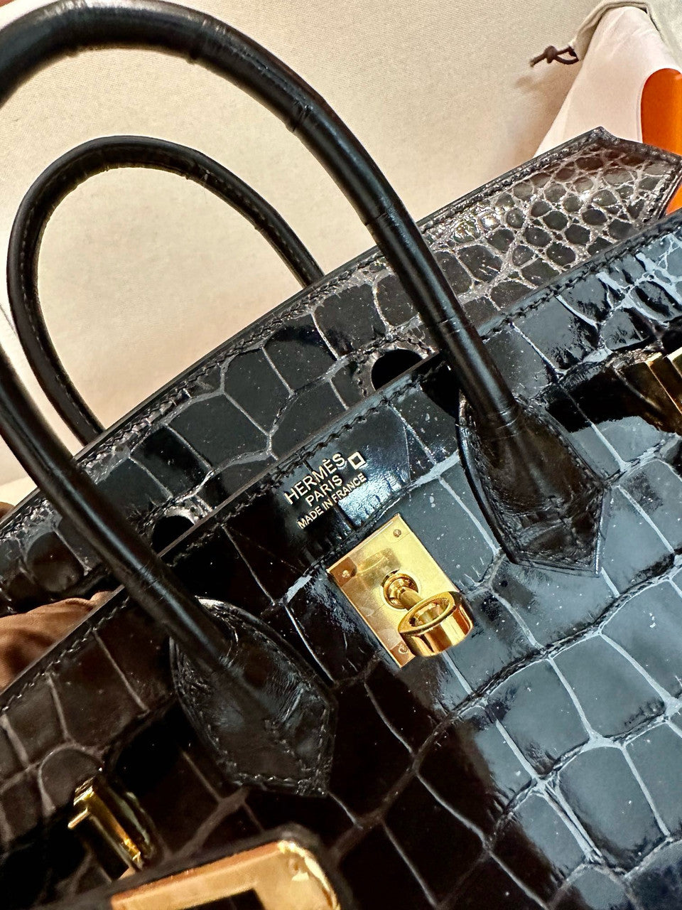 HERMES Black Alligator Crocodile Moreletti Lisse