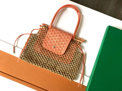 Goyard Aligre Bag Raffia Net with Coated Canvas Orange