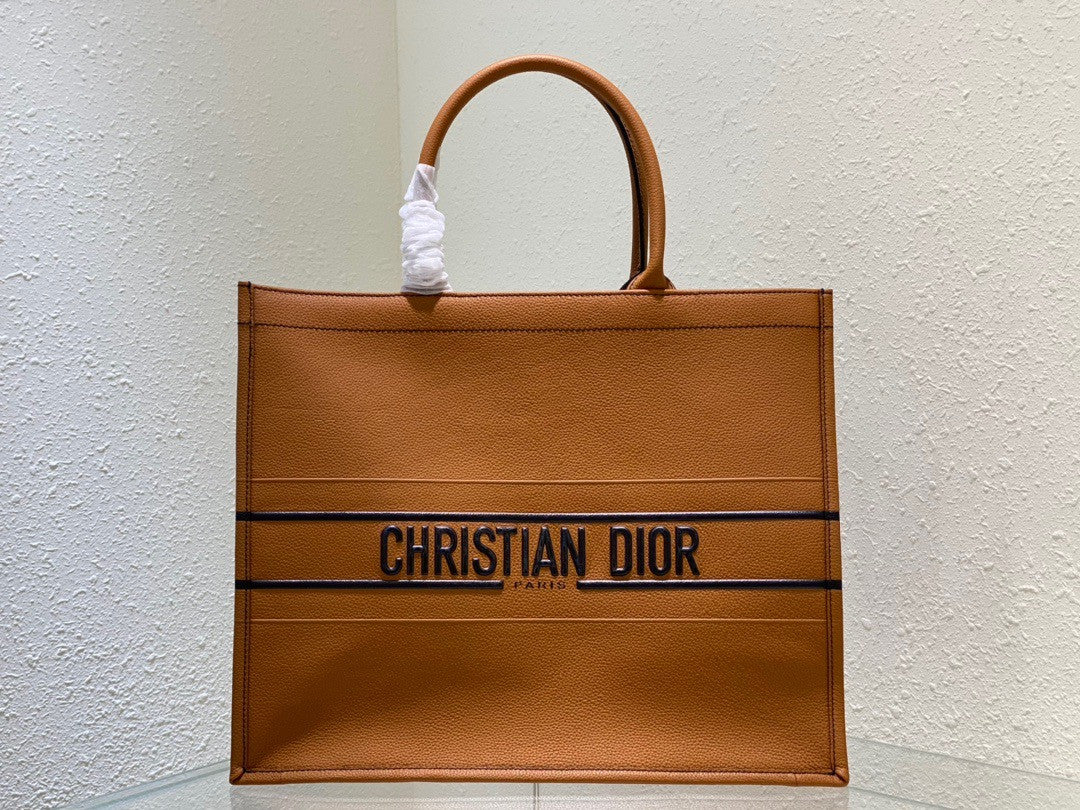 Christian Dior LARGE DIOR BOOK TOTE Brown Grained Calfskin