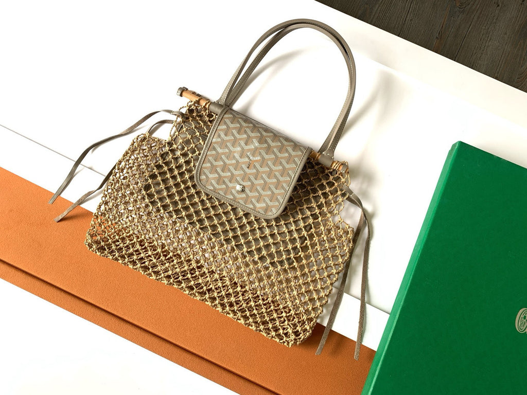 Goyard Aligre Bag Raffia Net with Coated Canvas Grey
