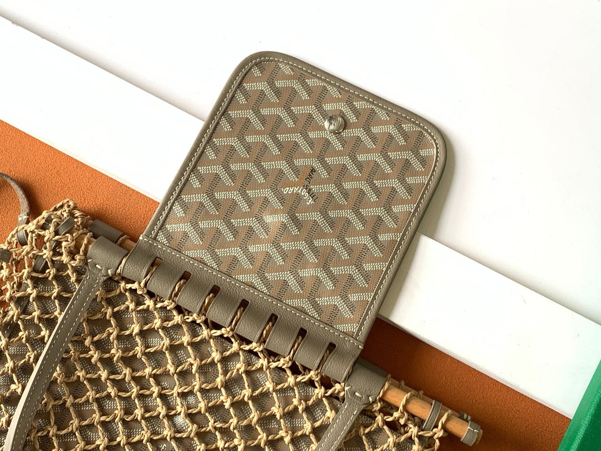 Goyard Aligre Bag Raffia Net with Coated Canvas Grey