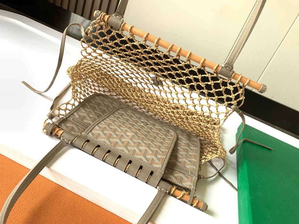 Goyard Aligre Bag Raffia Net with Coated Canvas Grey
