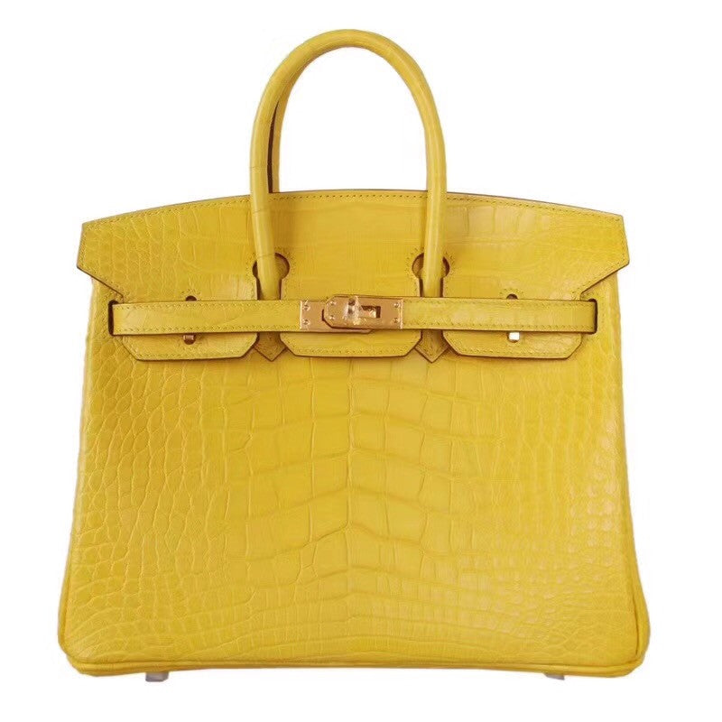 Hermes Soleil Yellow Birkin Bag 25cm Niloticus Crocodile Leather Gold Hardware