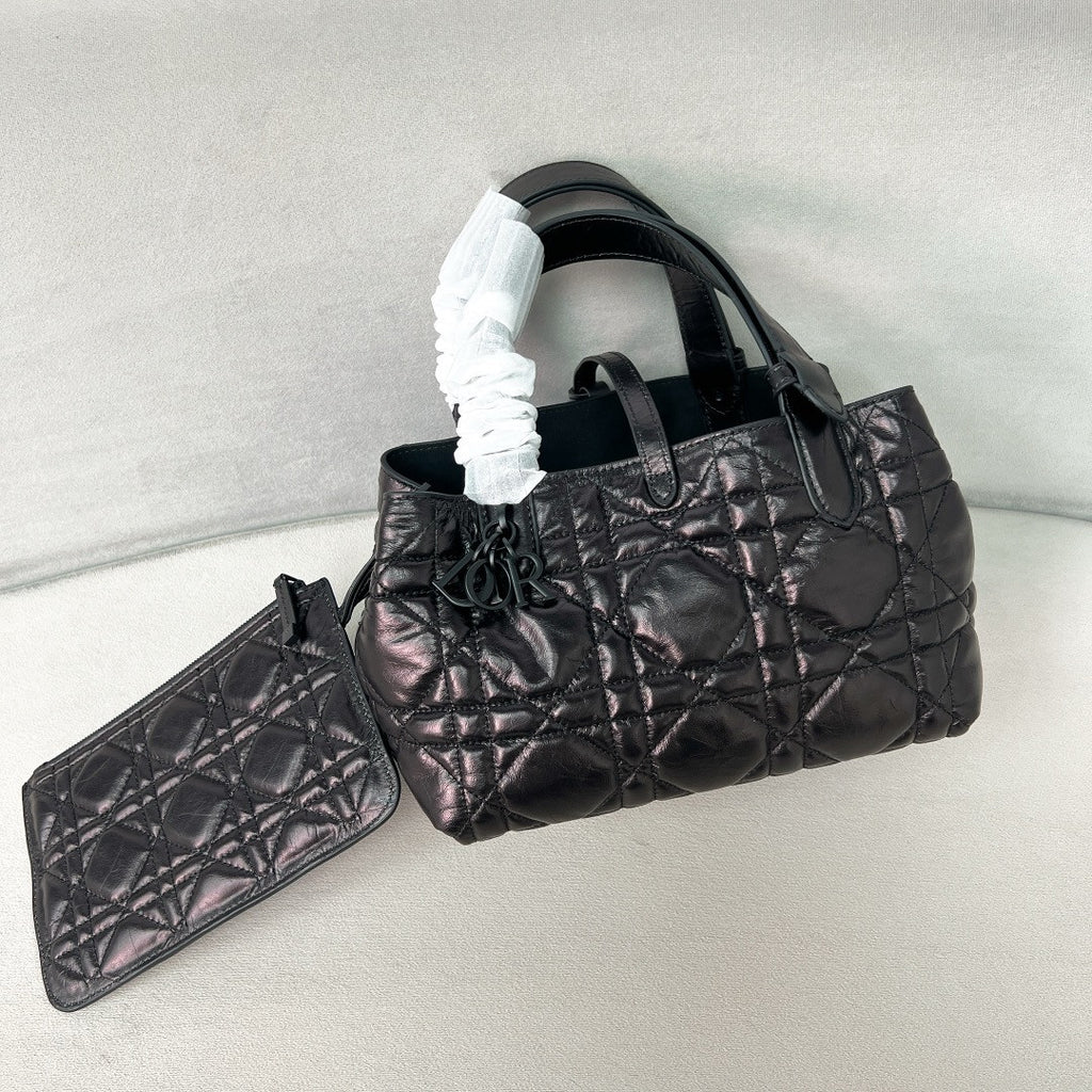 Christian Dior Small Dior Toujours Bag  Black Macrocannage Calfskin