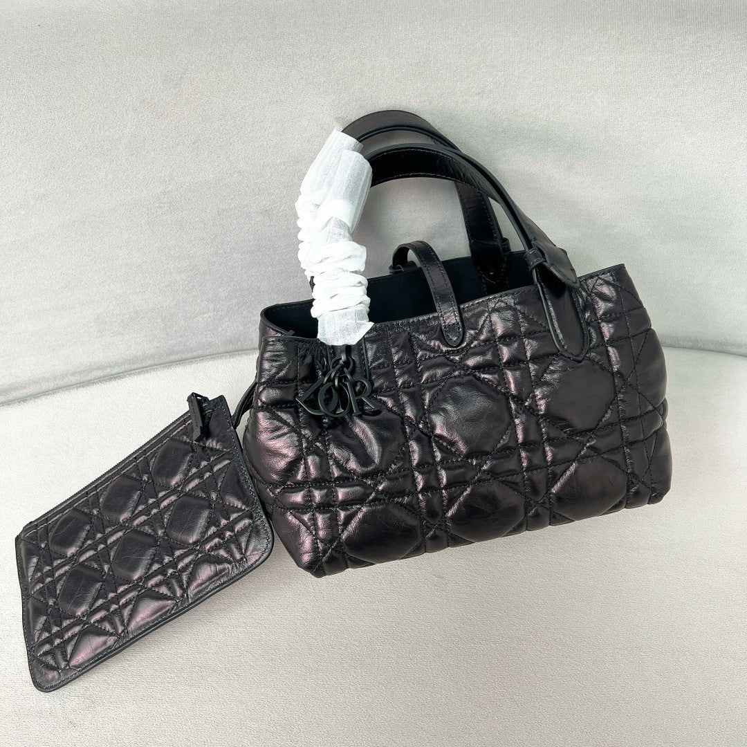 Christian Dior Small Dior Toujours Bag  Black Macrocannage Calfskin